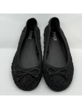 Piper Girls Black Crochet Ballet Flats Size 1